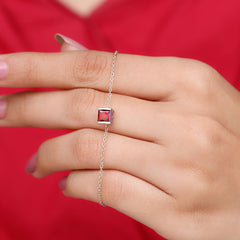 Genuine 1.4 Carat Princess Cut Garnet Solitaire Chain Bracelet