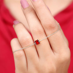 Genuine 1.4 Carat Princess Cut Garnet Solitaire Chain Bracelet