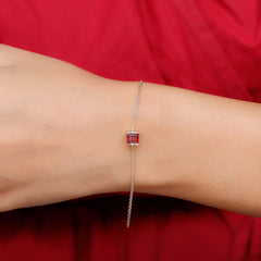 Genuine 1.4 Carat Princess Cut Garnet Solitaire Chain Bracelet