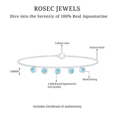 Bezel Set Aquamarine 5 Stone Chain Bracelet