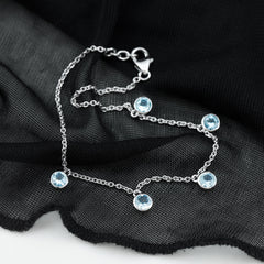 Bezel Set Aquamarine 5 Stone Chain Bracelet