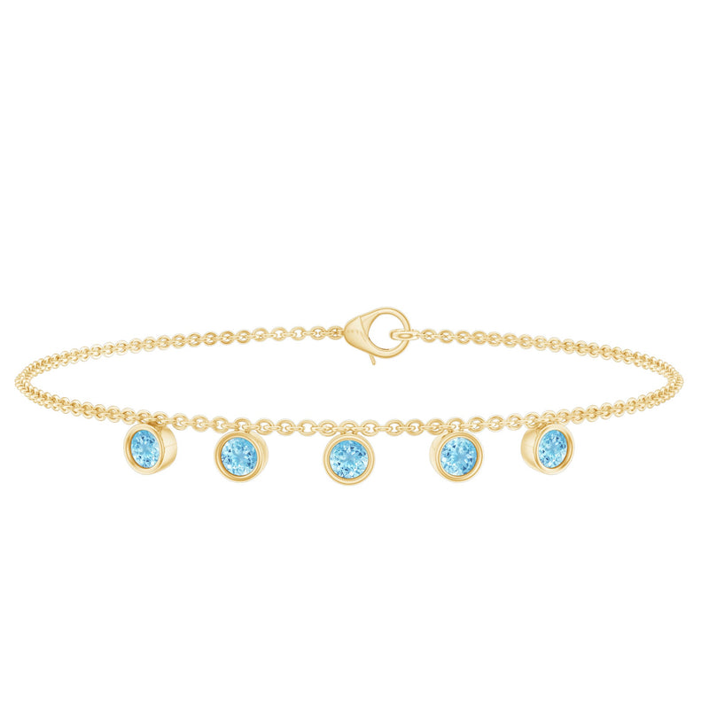 Bezel Set Aquamarine 5 Stone Chain Bracelet