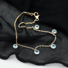 Bezel Set Aquamarine 5 Stone Chain Bracelet