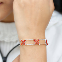 Marquise Cut Fire Opal Flower Chain Bracelet
