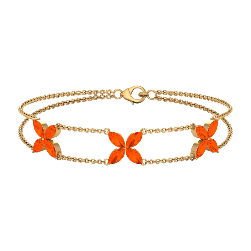 Marquise Cut Fire Opal Flower Chain Bracelet