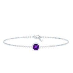Genuine 7MM Amethyst Solitaire Chain Bracelet in Bezel Set
