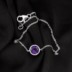 Genuine 7MM Amethyst Solitaire Chain Bracelet in Bezel Set