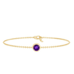 Genuine 7MM Amethyst Solitaire Chain Bracelet in Bezel Set