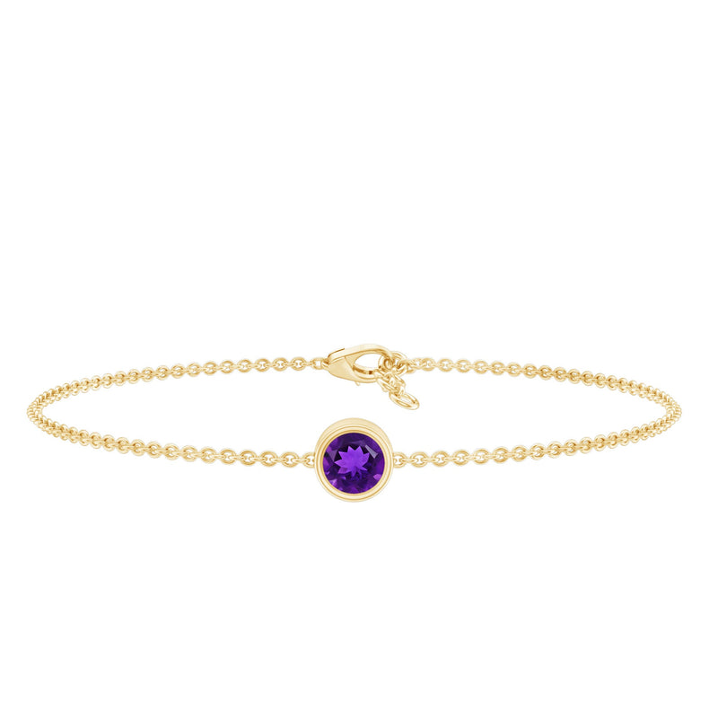 Genuine 7MM Amethyst Solitaire Chain Bracelet in Bezel Set