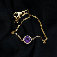 Genuine 7MM Amethyst Solitaire Chain Bracelet in Bezel Set