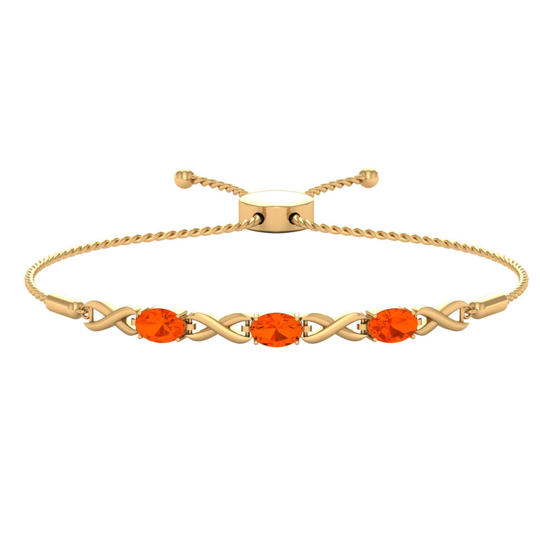 Natural 1.95 Carat Oval Fire Opal Infinity Bolo Bracelet for Women
