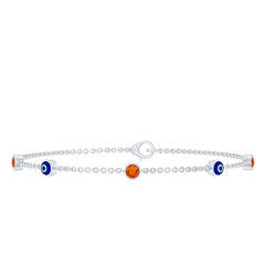Bezel Set Fire Opal Evil Eye Station Bracelet for Women