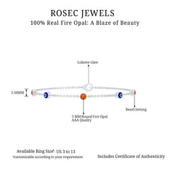 Bezel Set Fire Opal Evil Eye Station Bracelet for Women