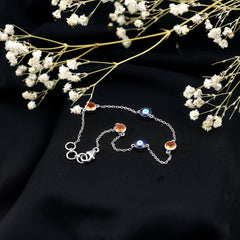 Bezel Set Fire Opal Evil Eye Station Bracelet for Women