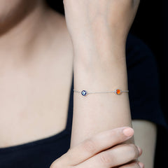 Bezel Set Fire Opal Evil Eye Station Bracelet for Women