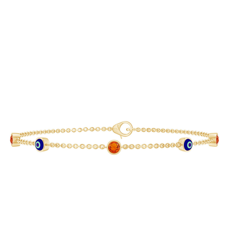 Bezel Set Fire Opal Evil Eye Station Bracelet for Women