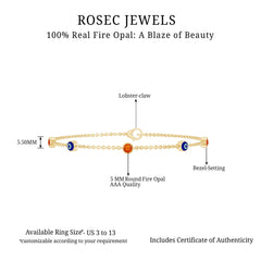 Bezel Set Fire Opal Evil Eye Station Bracelet for Women