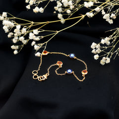 Bezel Set Fire Opal Evil Eye Station Bracelet for Women