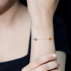 Bezel Set Fire Opal Evil Eye Station Bracelet for Women