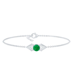 Genuine Emerald and Diamond Chain Bracelet For Her