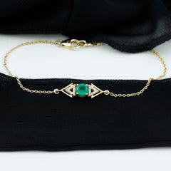 Genuine Emerald and Diamond Chain Bracelet For Her
