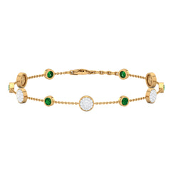 Emerald and Diamond Station Chain Bracelet