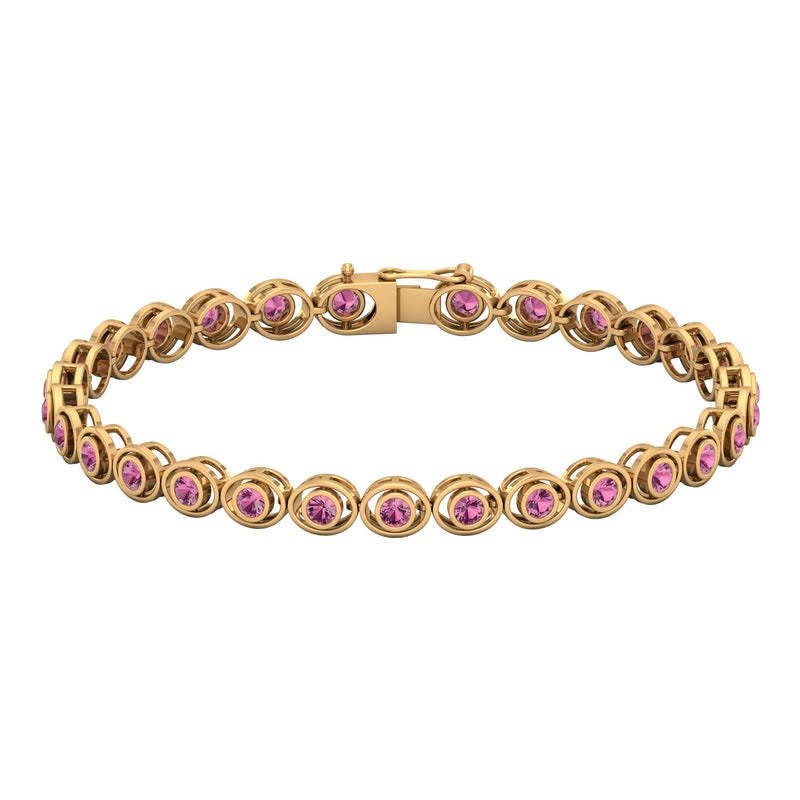Bezel Set 2.61 Carat Natural Pink Tourmaline Tennis Bracelet for Women