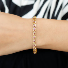 Bezel Set 2.61 Carat Natural Pink Tourmaline Tennis Bracelet for Women
