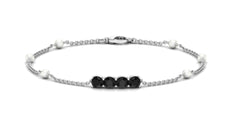 Black Onyx and Freshwater Pearl Minimal Station Chain Bracelet