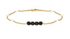 Black Onyx and Freshwater Pearl Minimal Station Chain Bracelet