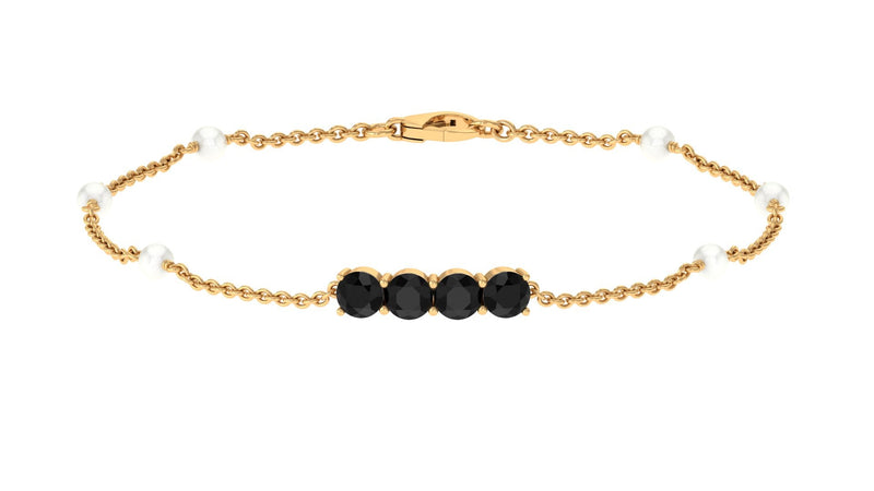 Black Onyx and Freshwater Pearl Minimal Station Chain Bracelet