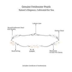 Genuine Freshwater Pearl and Moissanite Station Chain Bracelet