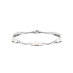 Genuine Freshwater Pearl and Moissanite Station Chain Bracelet