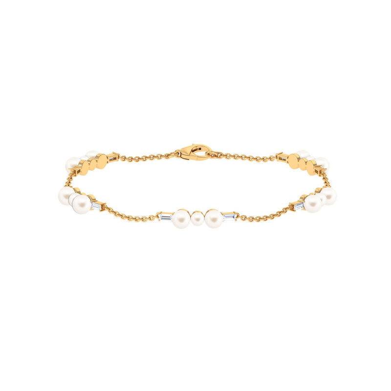 Genuine Freshwater Pearl and Moissanite Station Chain Bracelet