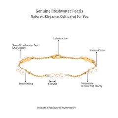 Genuine Freshwater Pearl and Moissanite Station Chain Bracelet