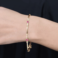 Oval Lab Grown Ruby Link Bracelet with Moissanite