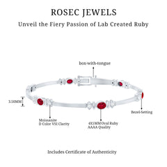 Oval Lab Grown Ruby Link Bracelet with Moissanite