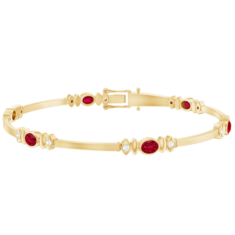 Oval Lab Grown Ruby Link Bracelet with Moissanite