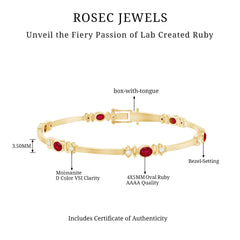 Oval Lab Grown Ruby Link Bracelet with Moissanite