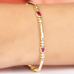 Oval Lab Grown Ruby Link Bracelet with Moissanite