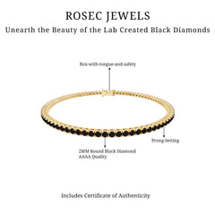 Certified Round Cut Lab Grown Black Diamond Tennis Bracelet