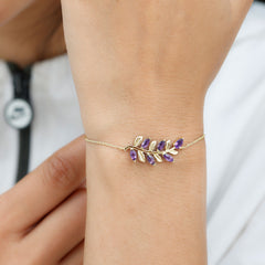 Natural Amethyst Leaf Bracelet with Certificate