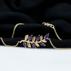 Natural Amethyst Leaf Bracelet with Certificate