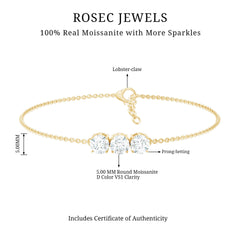 Three Stone Moissanite Chain Bracelet