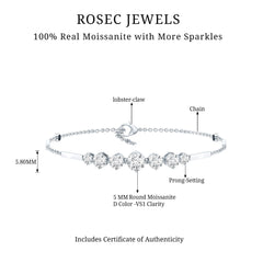 Graduated Style Round Moissanite Link Chain Bracelet for Women