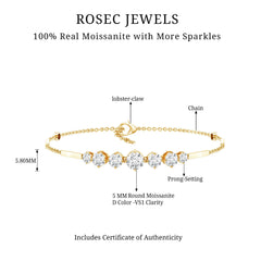 Graduated Style Round Moissanite Link Chain Bracelet for Women