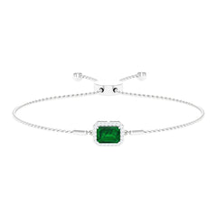 Lab Created Emerald Bolo Chain Bracelet with Diamond Halo
