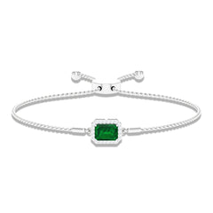 Lab Created Emerald Bolo Chain Bracelet with Diamond Halo
