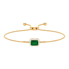 Lab Created Emerald Bolo Chain Bracelet with Diamond Halo