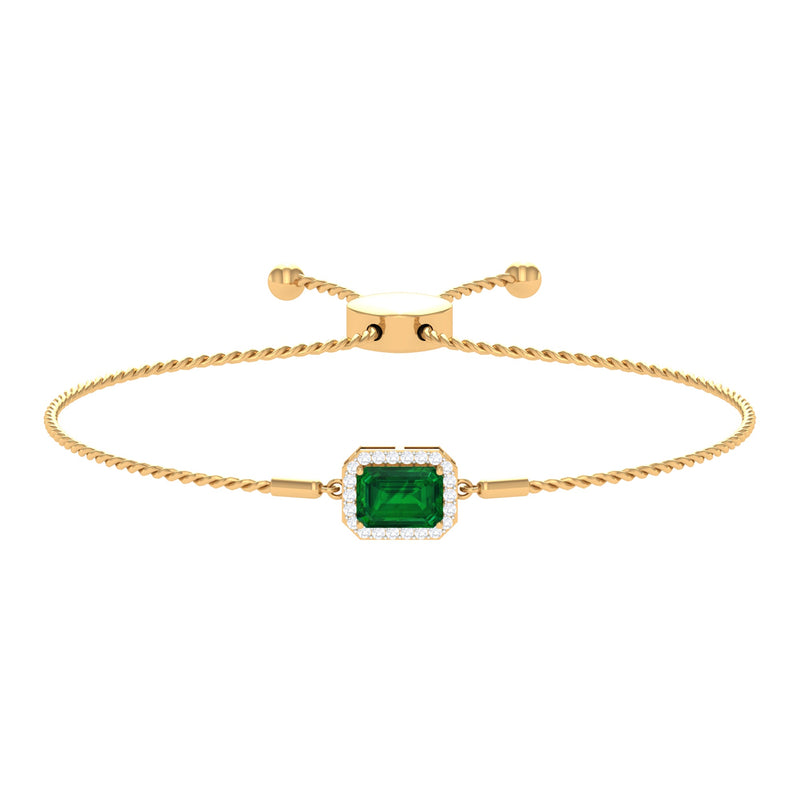 Lab Created Emerald Bolo Chain Bracelet with Diamond Halo